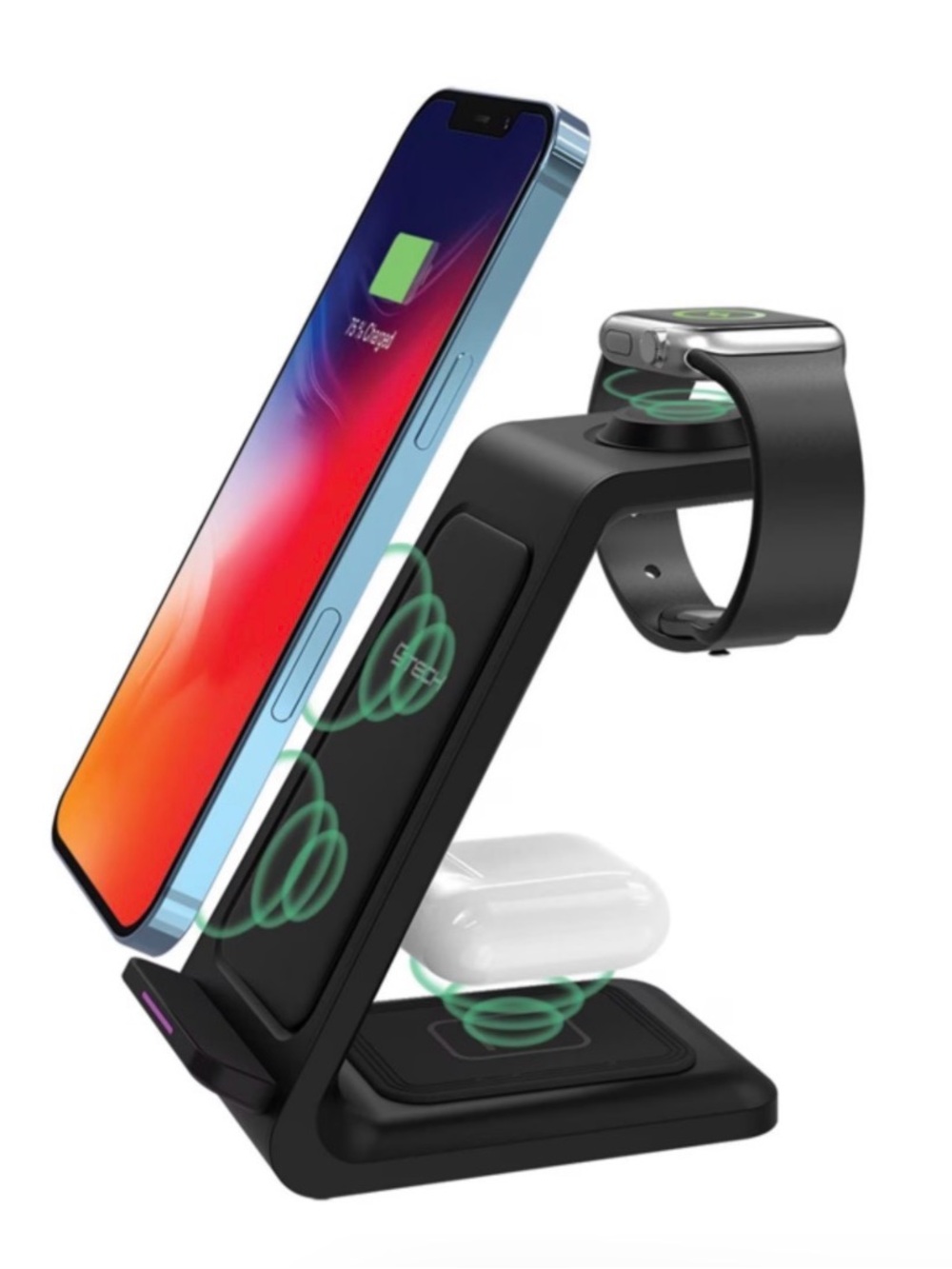 CJTech 3-in-1 black fast wireless charging station